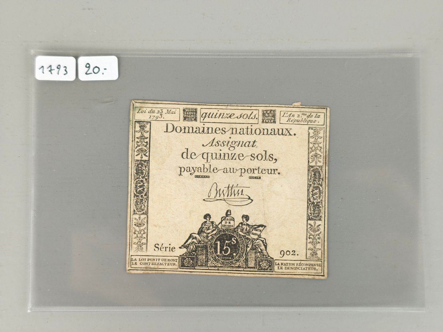 Banknote 15 sols France 1793