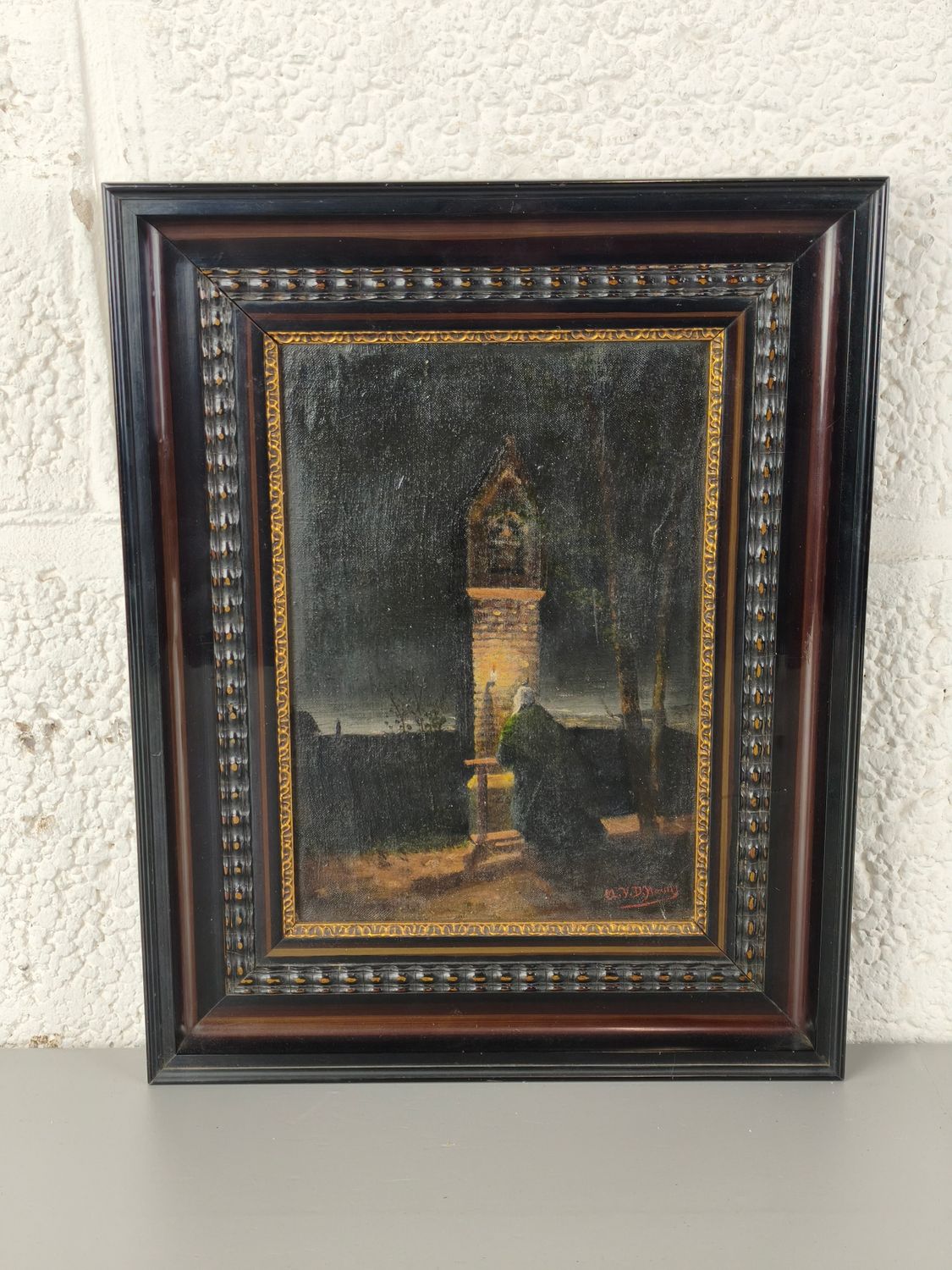 U. V.D. Houdt? - painting - praying with candlelight