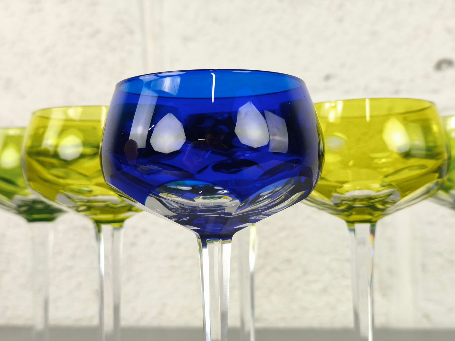 6 Colored crystal Val Saint Lambert glasses