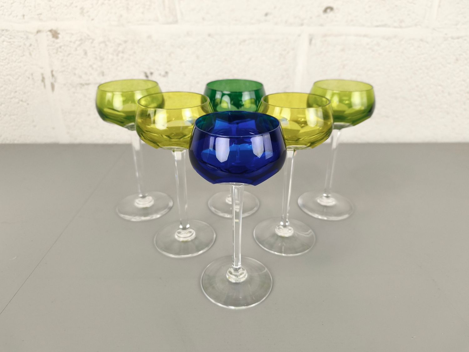 6 Colored crystal Val Saint Lambert glasses