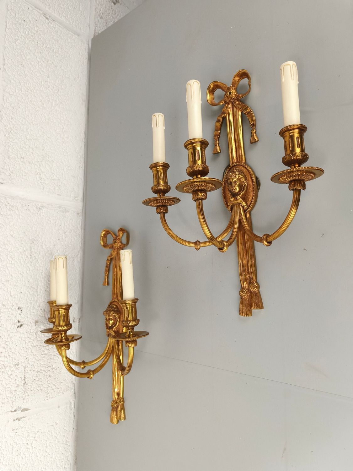 Pair of bronze wall lamps