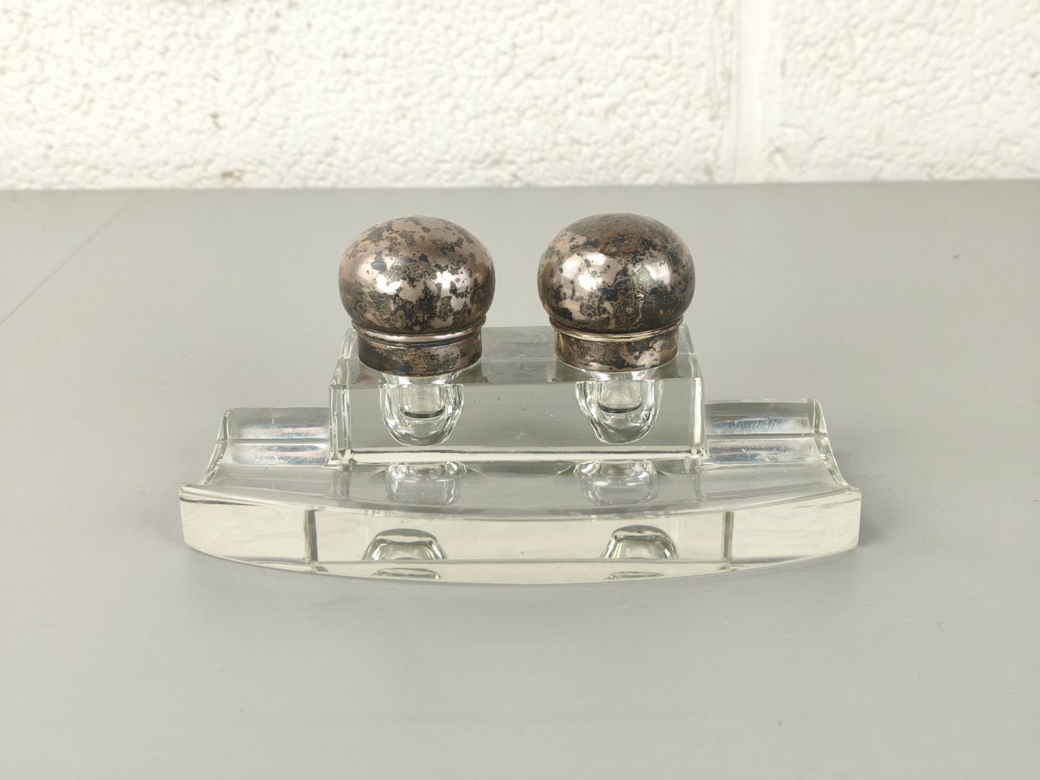 Glass &amp; silver ink stand