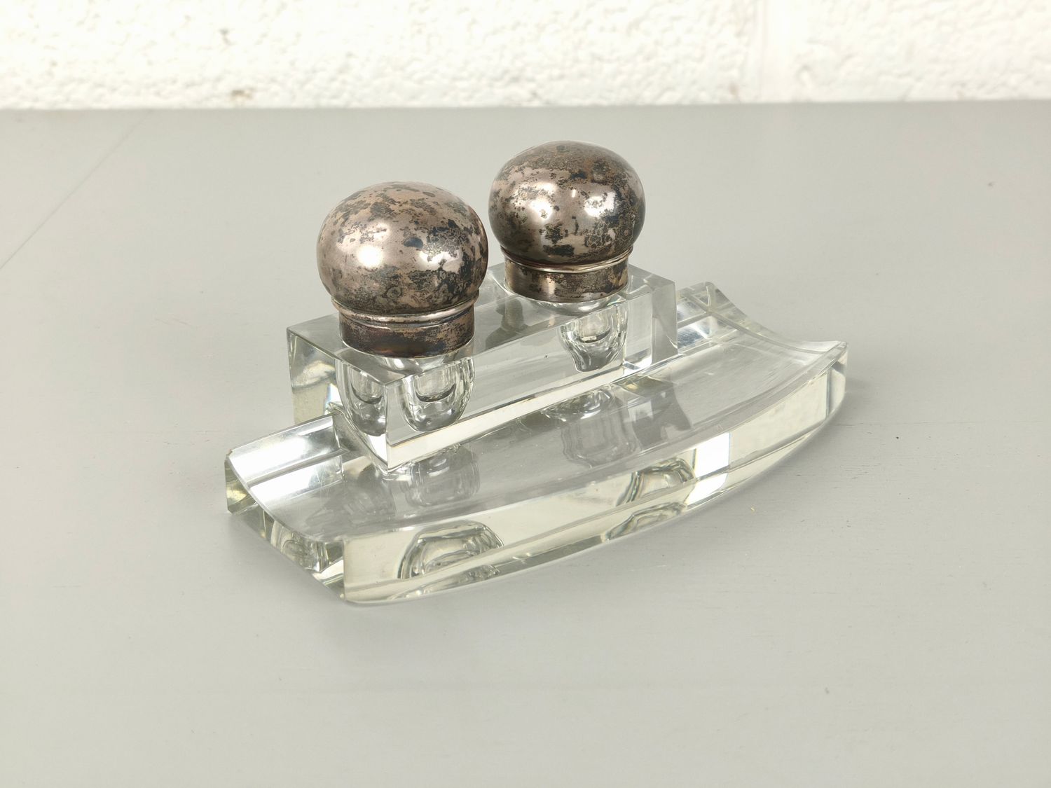 Glass &amp; silver ink stand