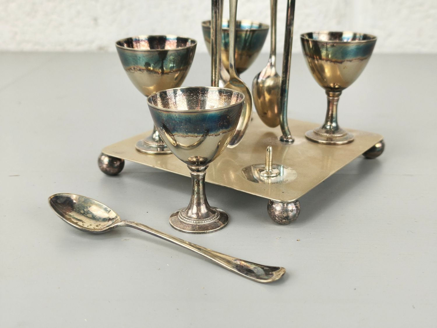 Silver-plated egg set by James Dixon &amp; Sons