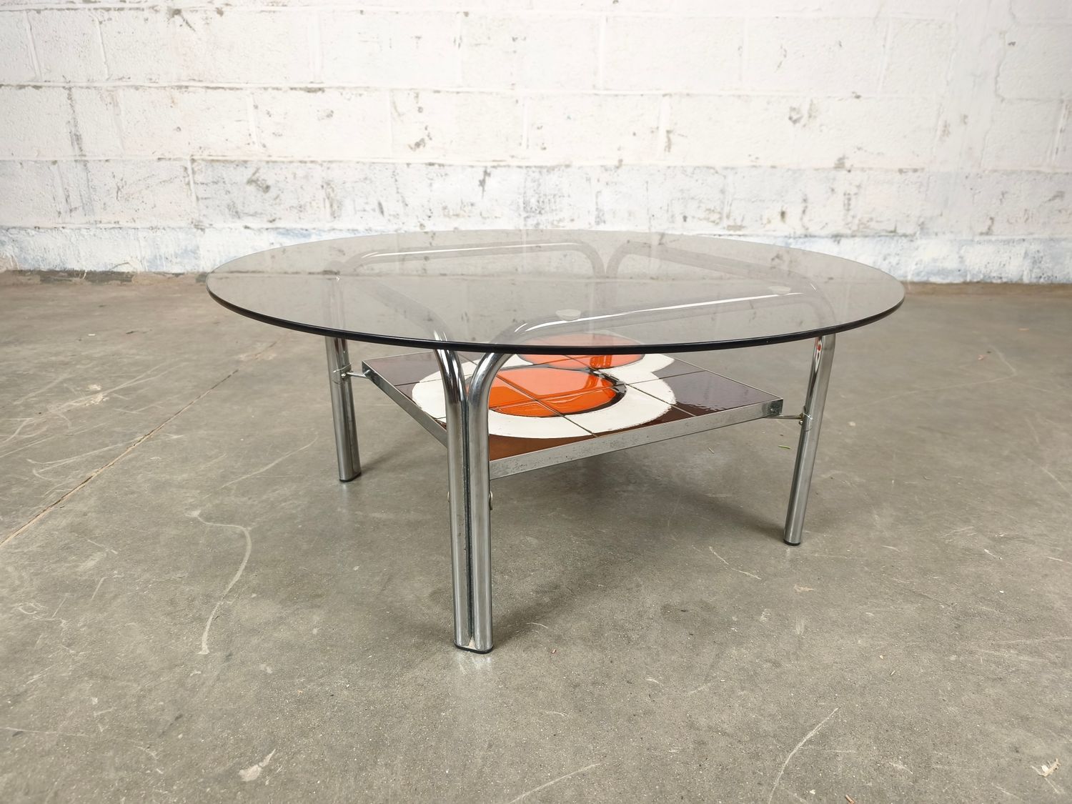 Vintage round coffee table with tiles