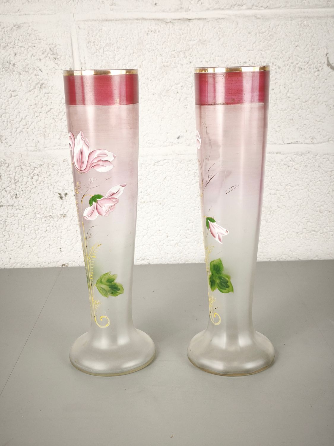 Pair of antique glass art nouveau vases