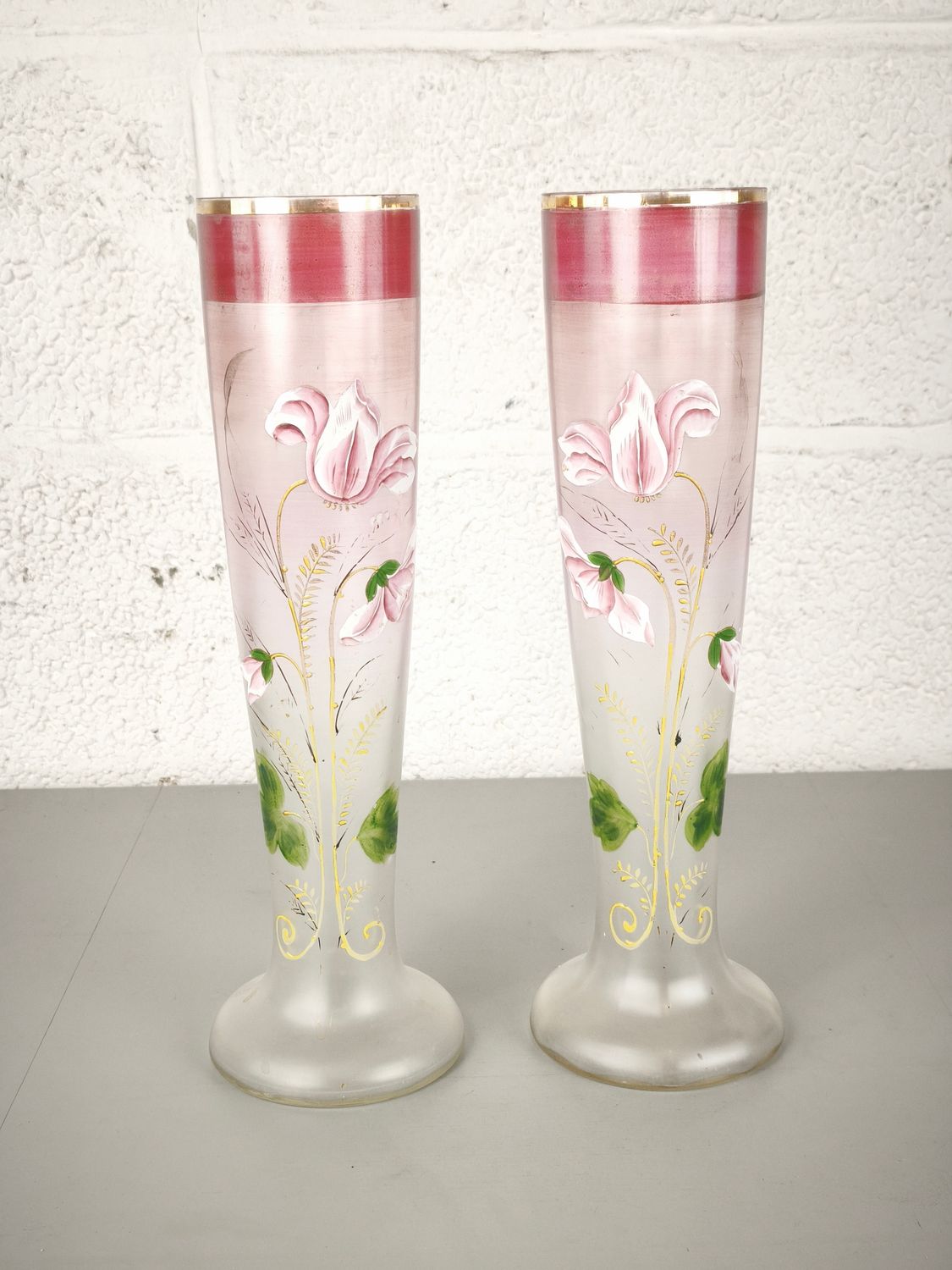 Pair of antique glass art nouveau vases