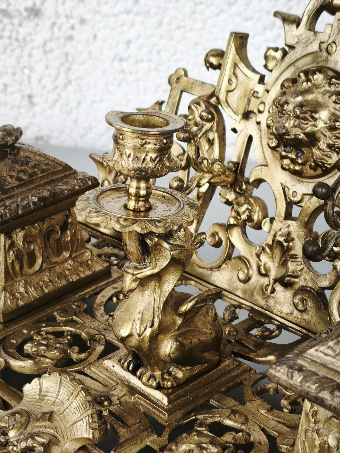Antique gilt bronze inkstand