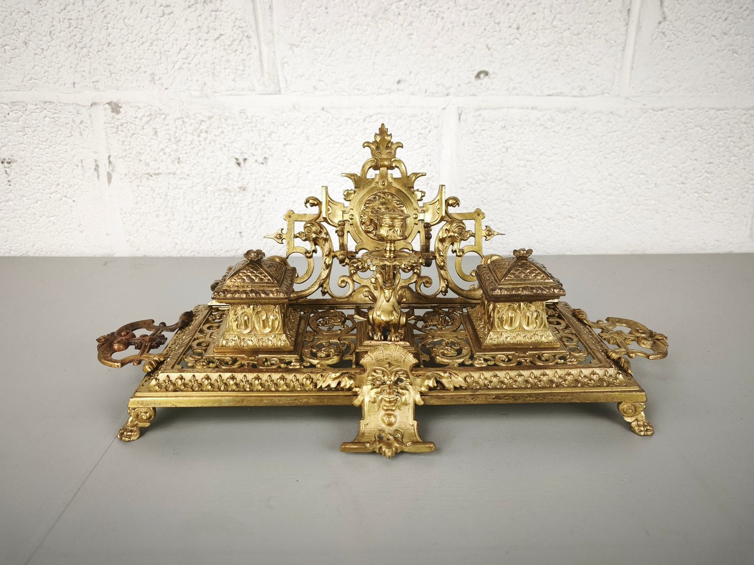 Antique gilt bronze inkstand
