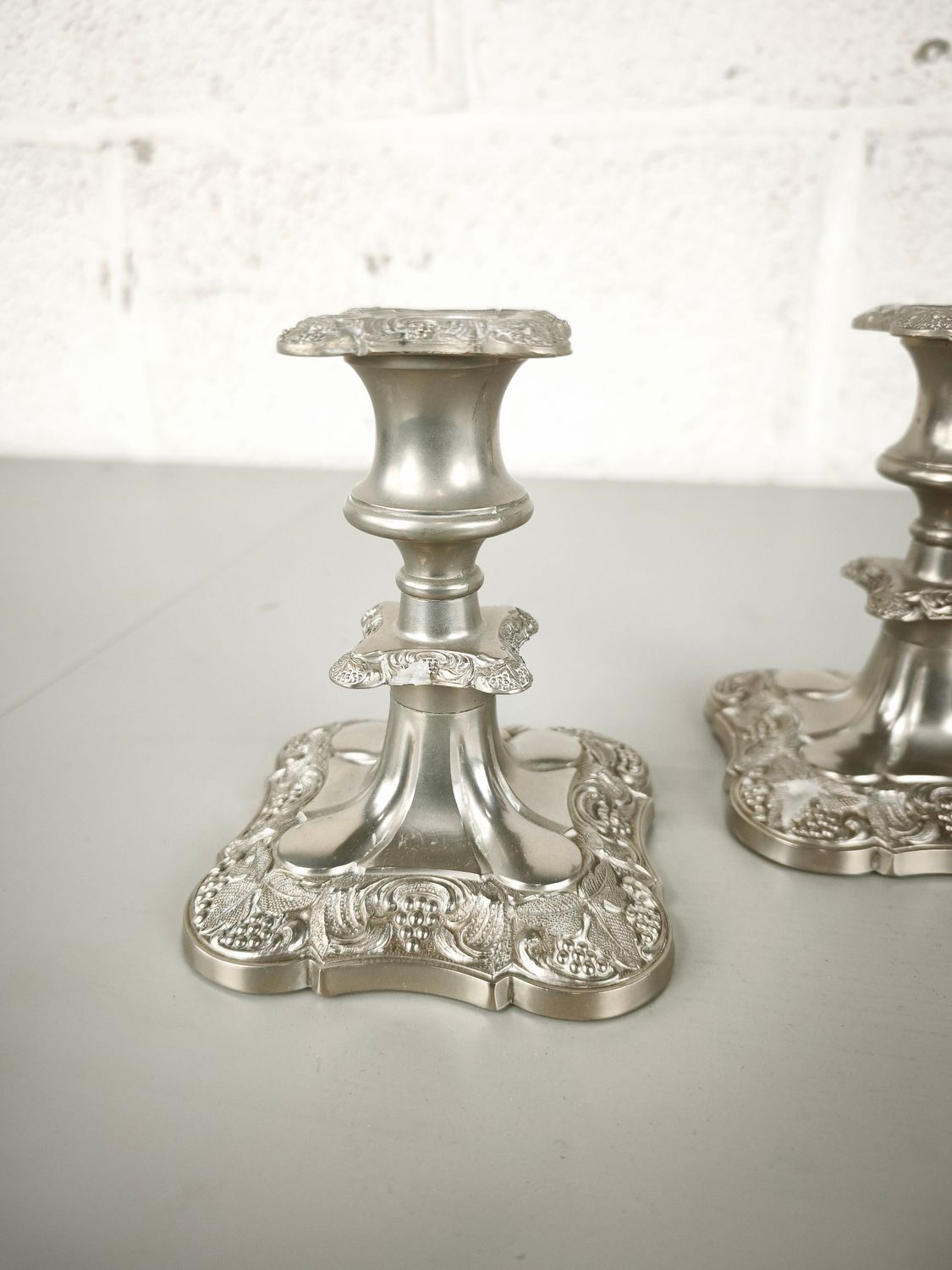 Pair of silver-plated candlesticks