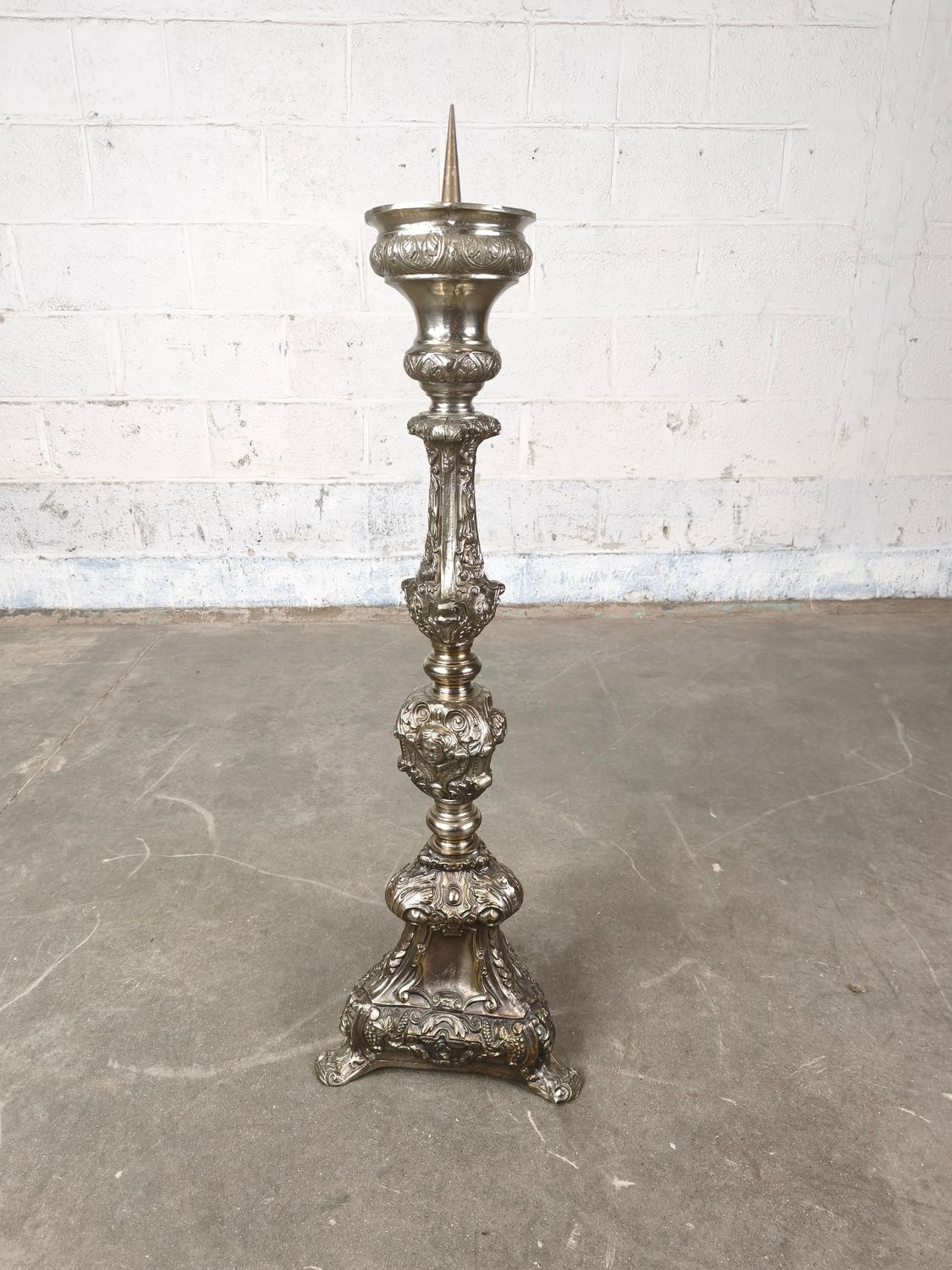 Large silver-plated church candlestick