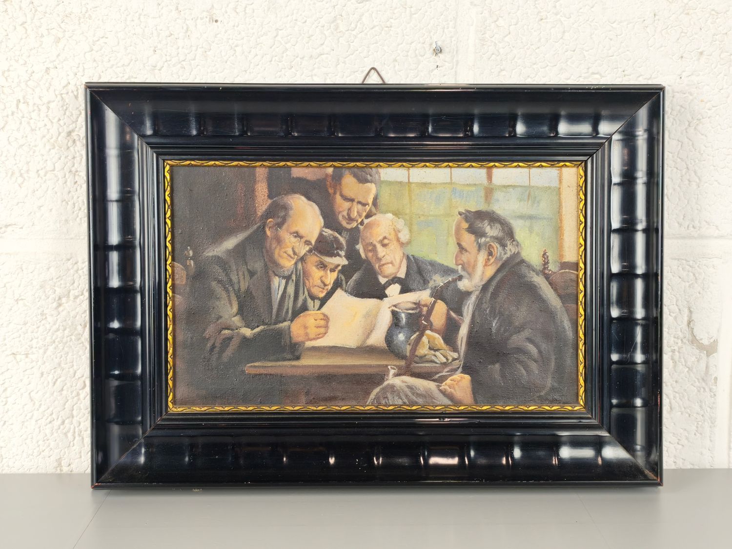 antique painting with men in discussion