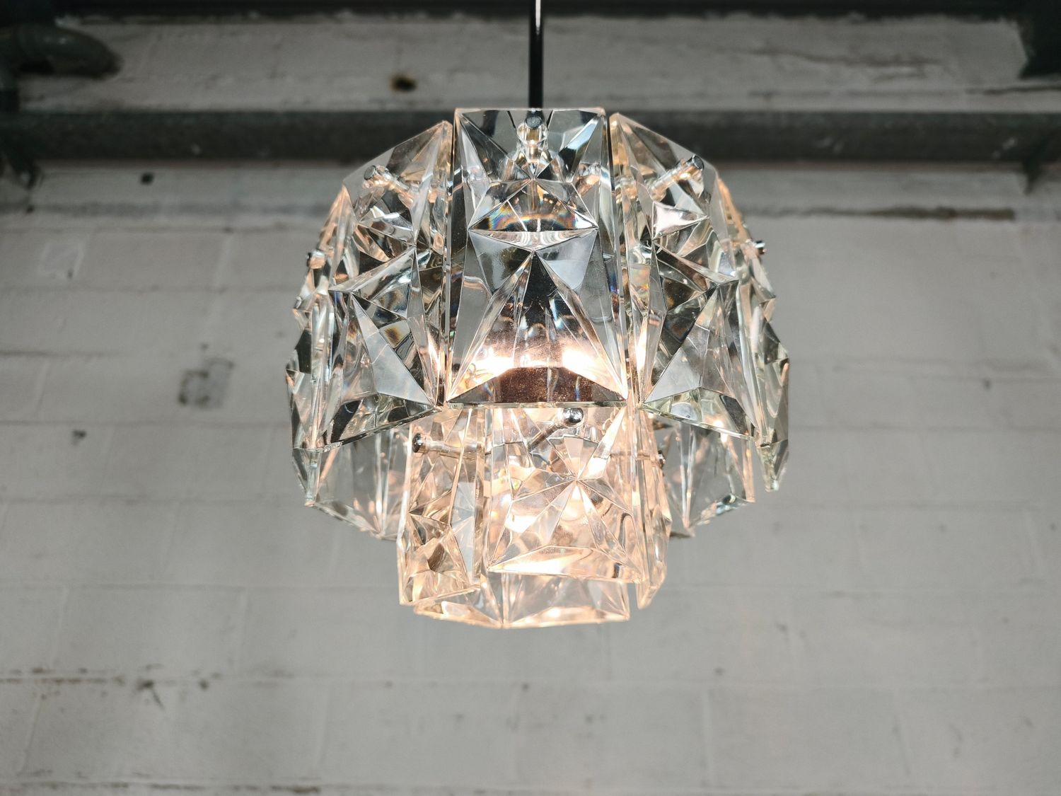 Pair of vintage crystal Kinkeldey pendant lights
