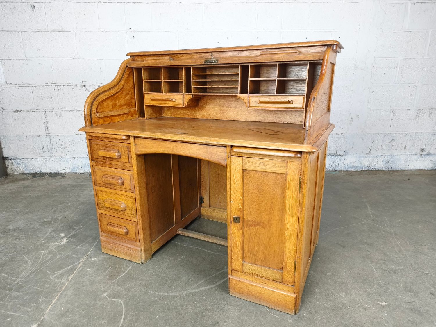 Oak wooden roll-top desk