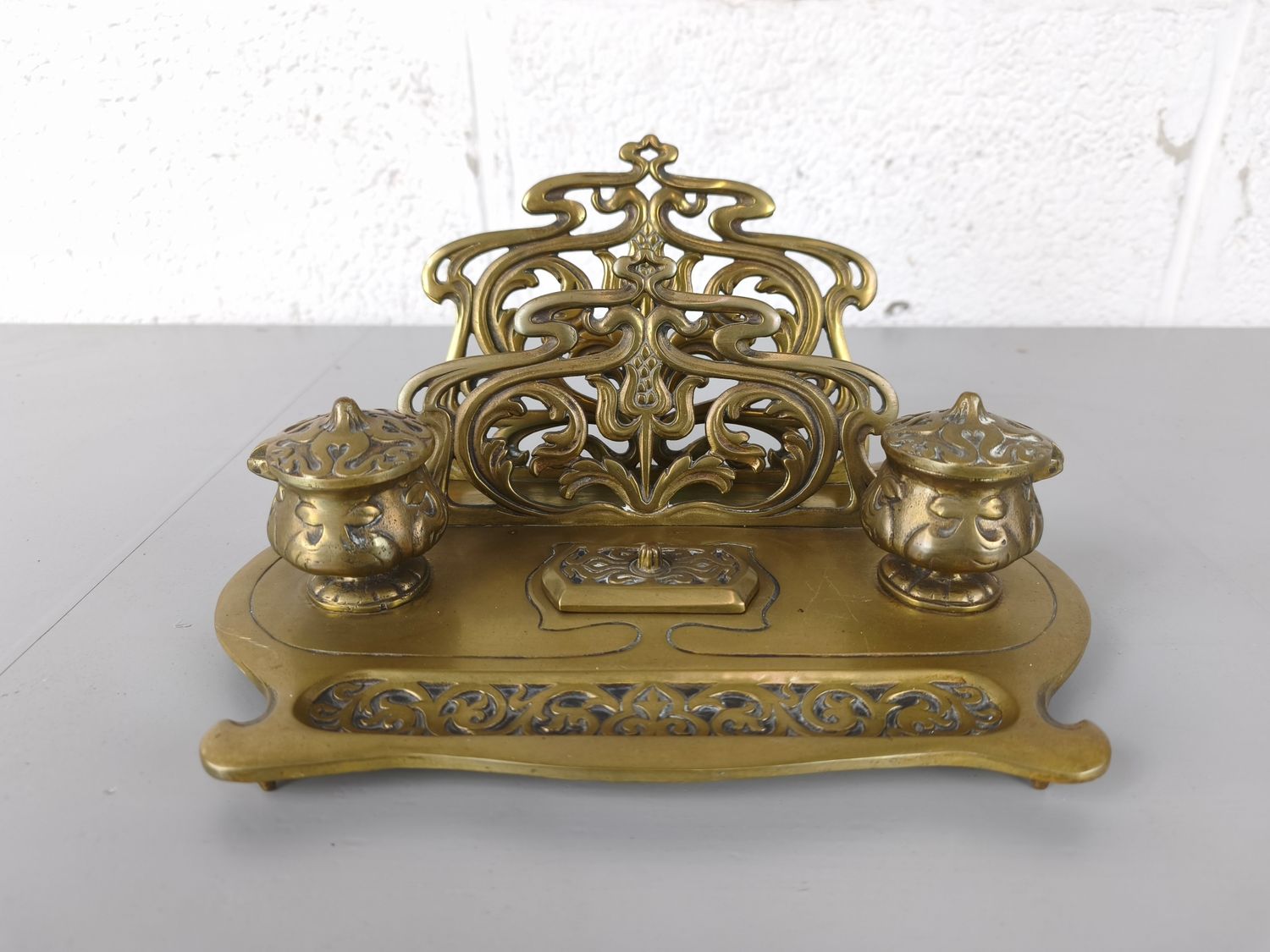 Brass art nouveau inkstand