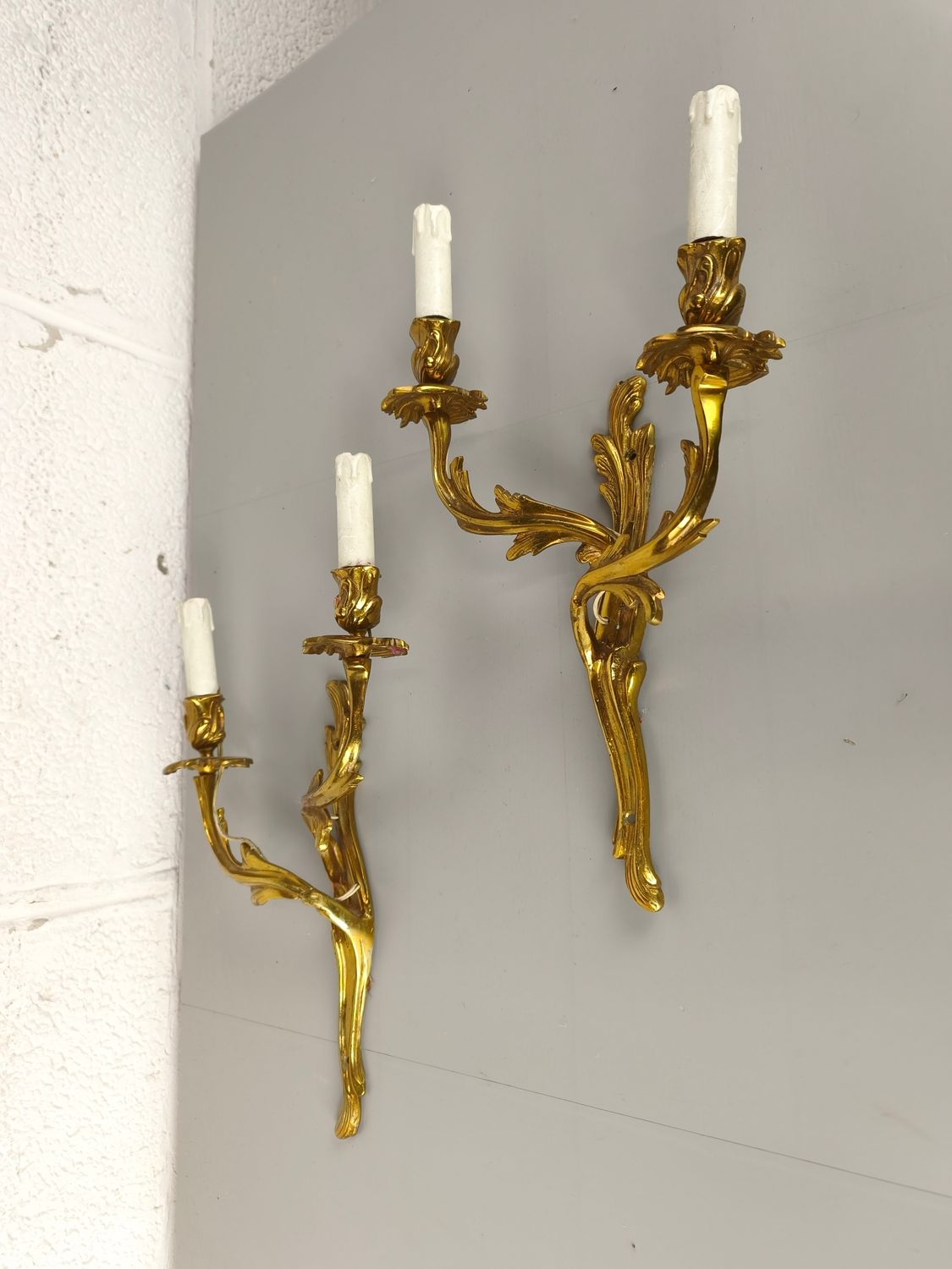 Pair of bronze wall lamps