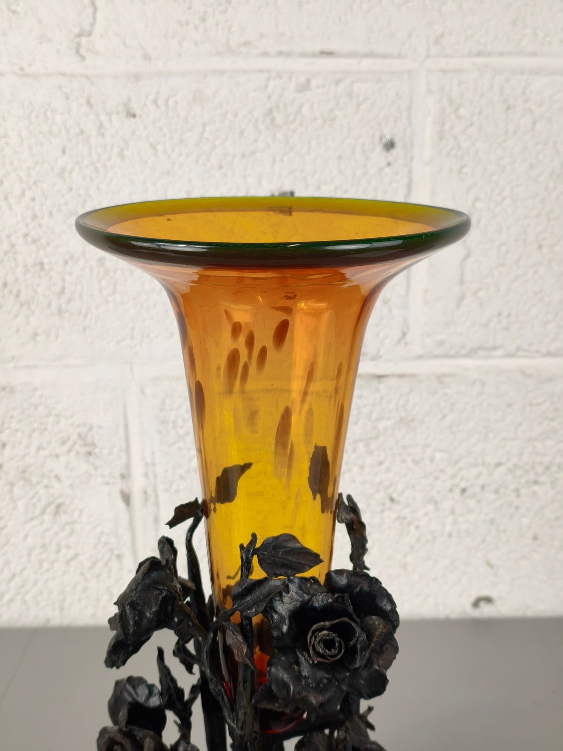 Glass and wrought-iron vase by Lode Van Boeckel