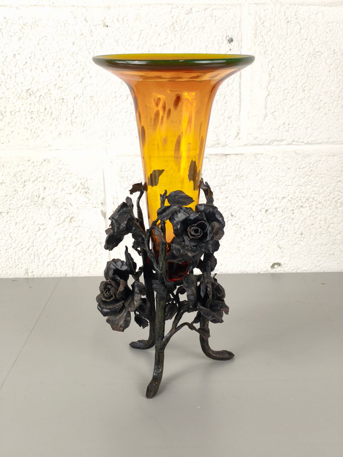 Glass and wrought-iron vase by Lode Van Boeckel