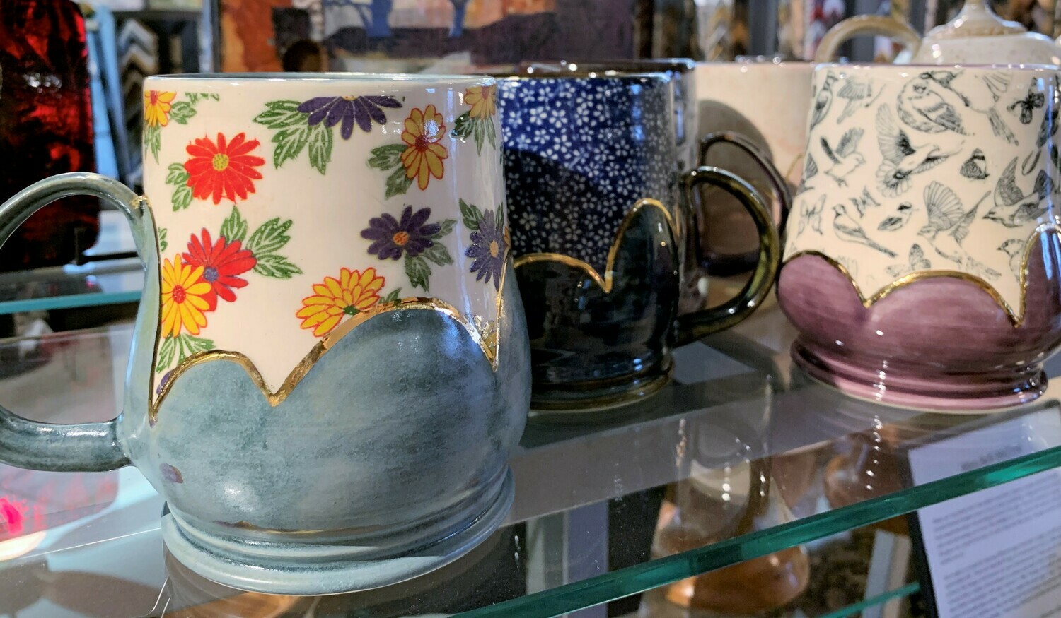 Floral - Gold Lustre Scallop Handmade Mug, by Marian Pyron