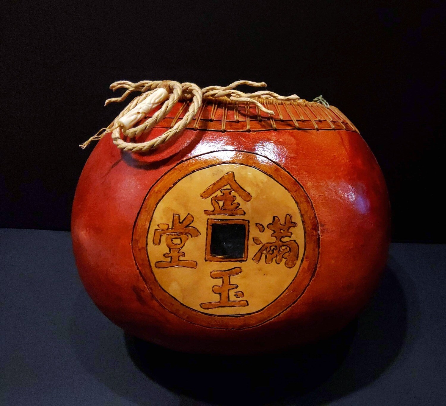 Chinese Inspired Red leather dyed Bottle Gourd, By Larry Castleberry
