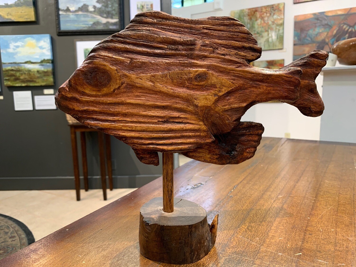 Hand-Carved Fish on pedestal
