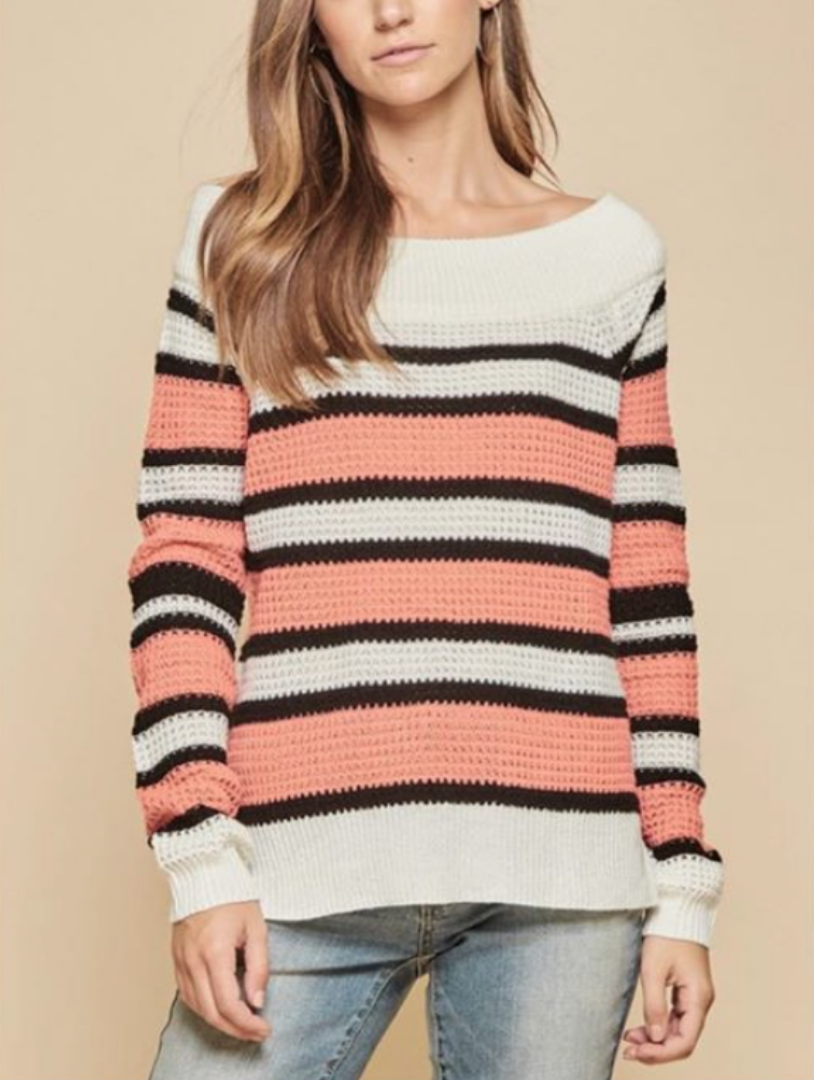 Coral Stripe Sweater
