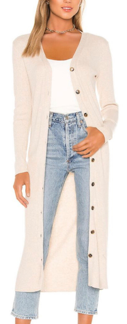 Cream Ribbed Duster