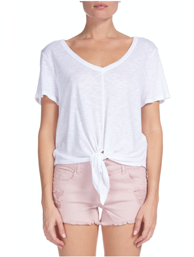 White Tie-Front T-Shirt