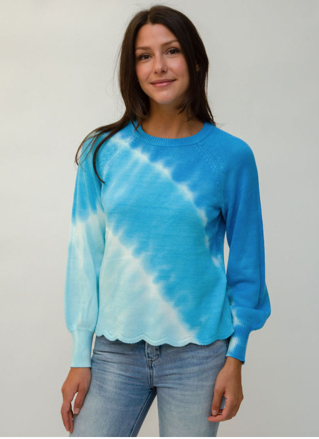 Blue Tie-Dye Scallop Sweater