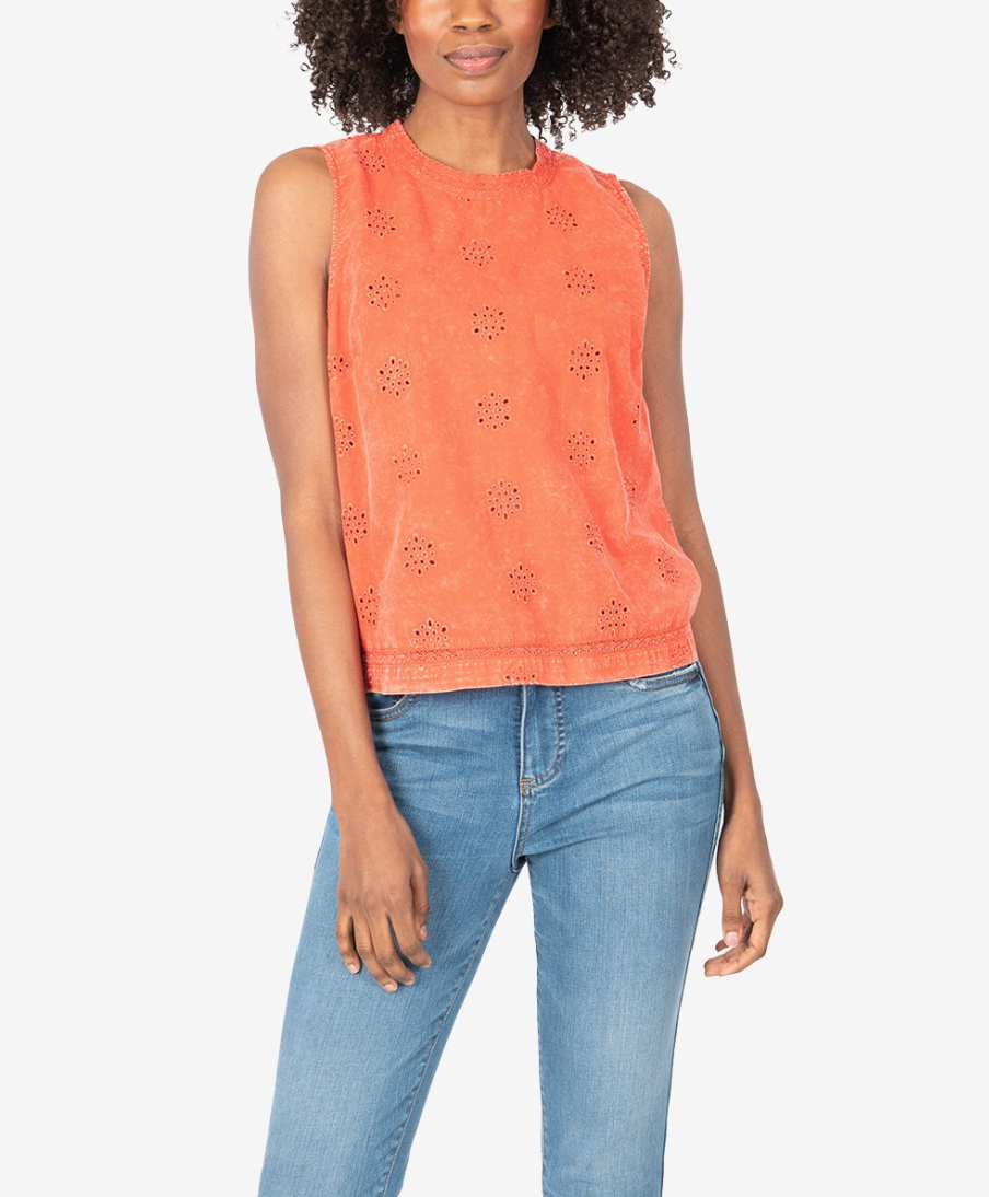 Coral Sleeveless Lace Top