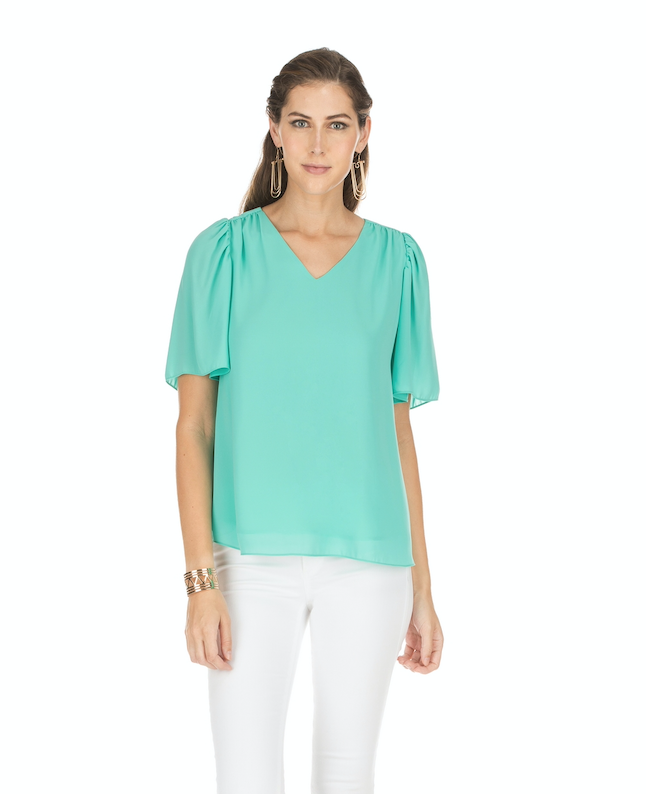 Turquoise Flutter-Sleeve Top