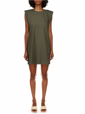 Olive Shoulder Pad Dress