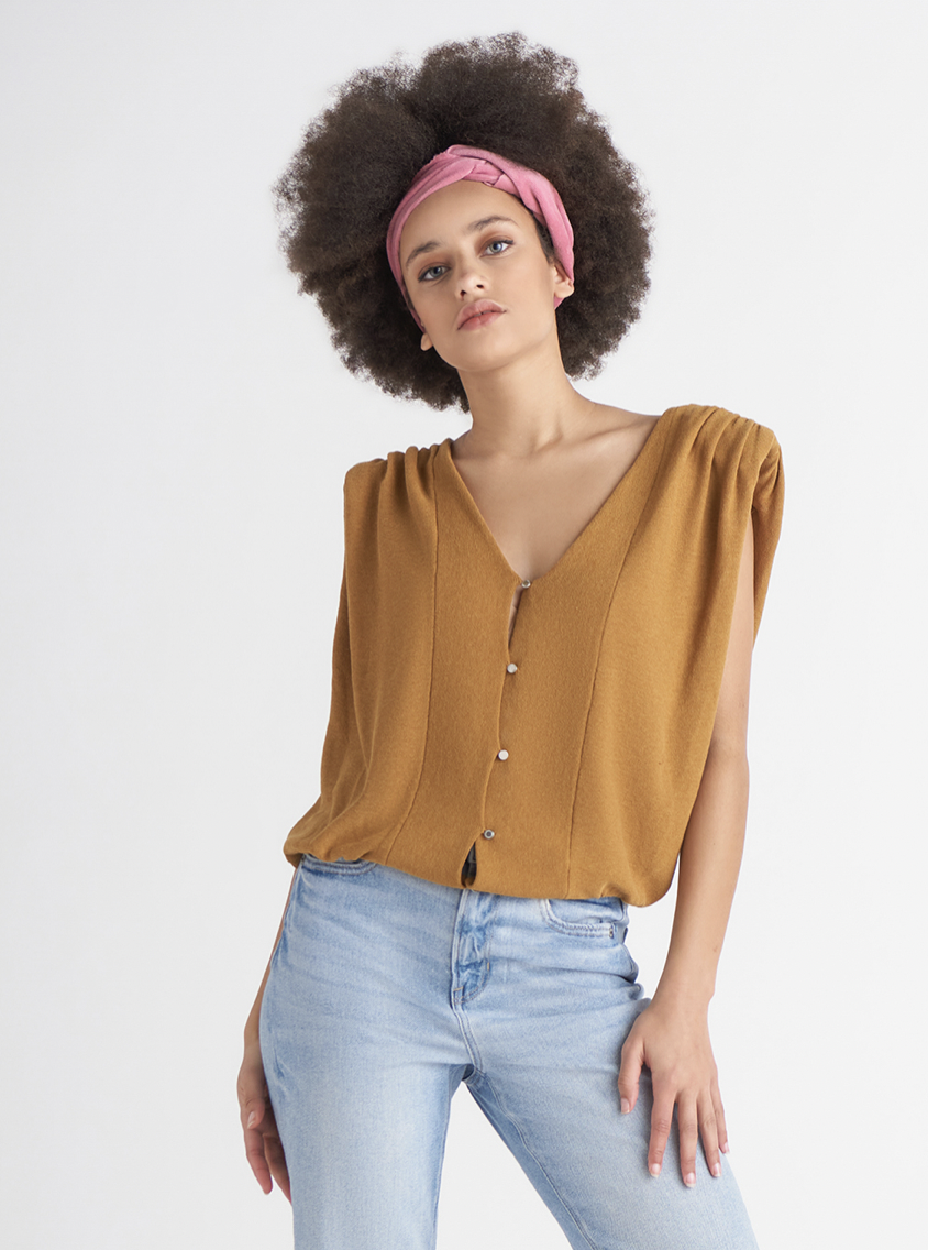 Curry Pleat Shoulder Pad Sweater