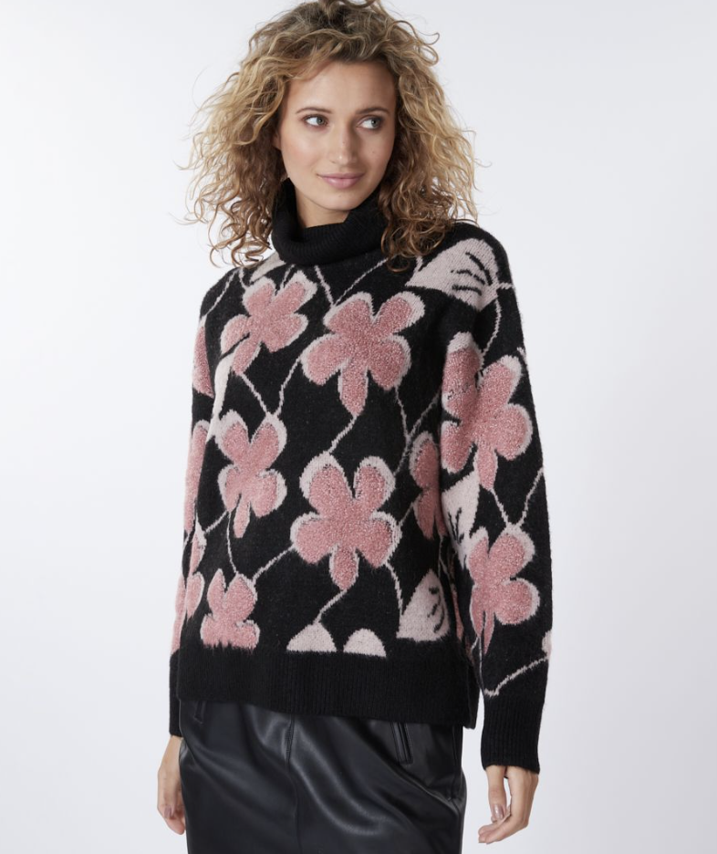Black Flowers Print Sweater