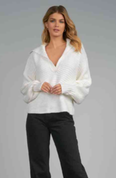 White V-Neck Collar Sweater