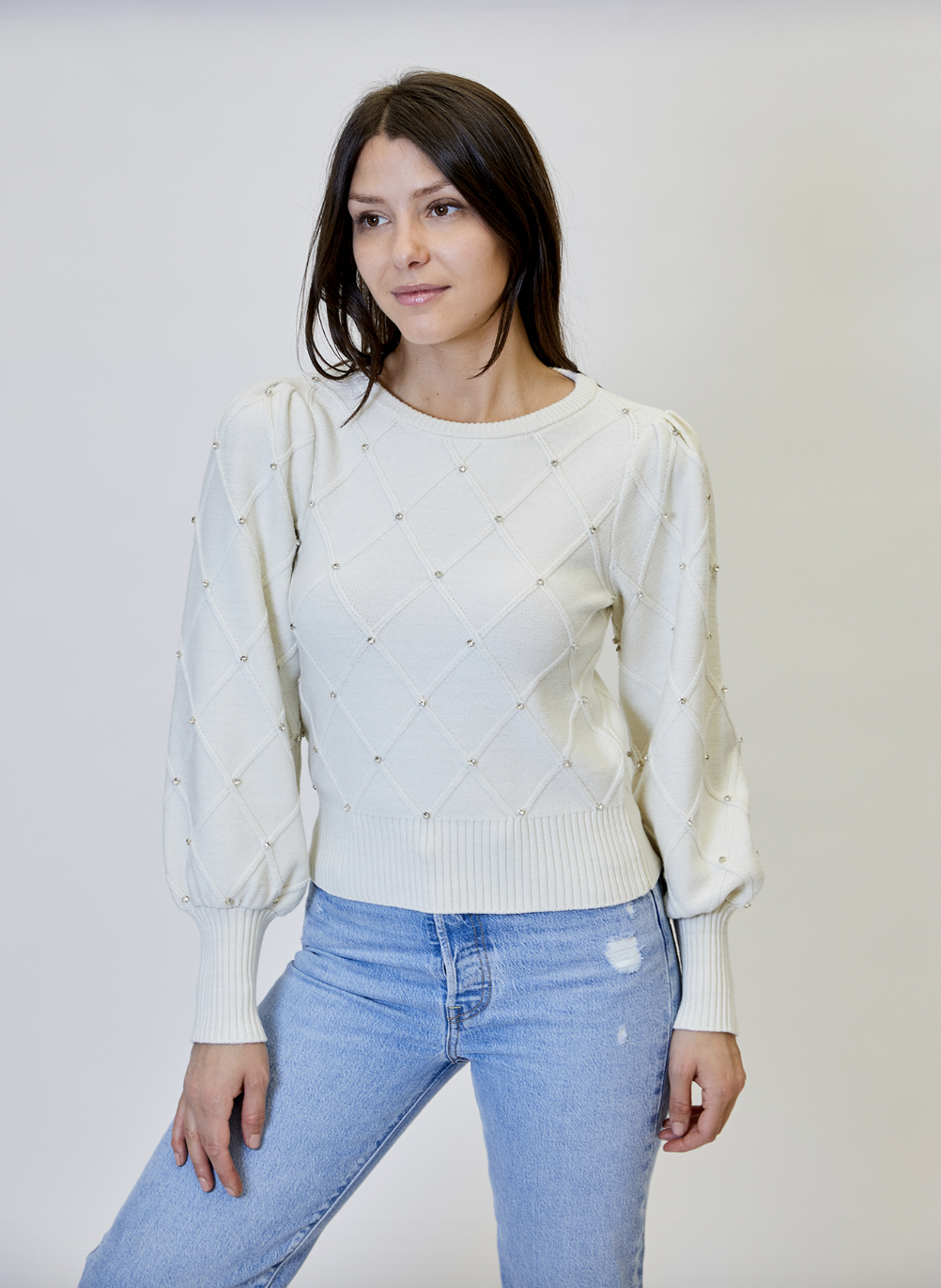 Studded Winter White Sweater