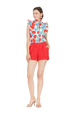 Red Blooms Sleeveless Top