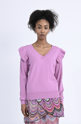 Lilac Flutter V-Neck Sweater