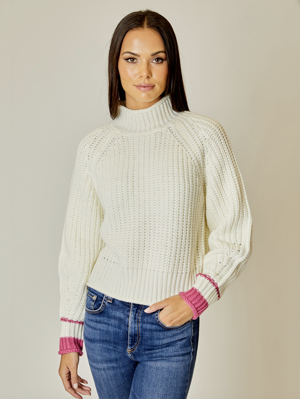 Ivory Pink Trim Sweater