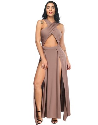 High Slits Wrap Criss Cross Gown Apricot High Slits Wrap Criss Cross Gown Apricot
