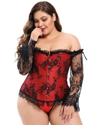 Lace Trim Sexy Corset Red Medium Lace Trim Sexy Corset Red Medium