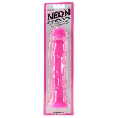Neon Vibrating Silicone Dildo Suction Cup Pink