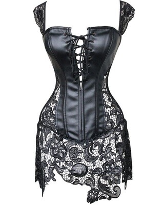 Gothic Leather Corset W/Lace Skirt