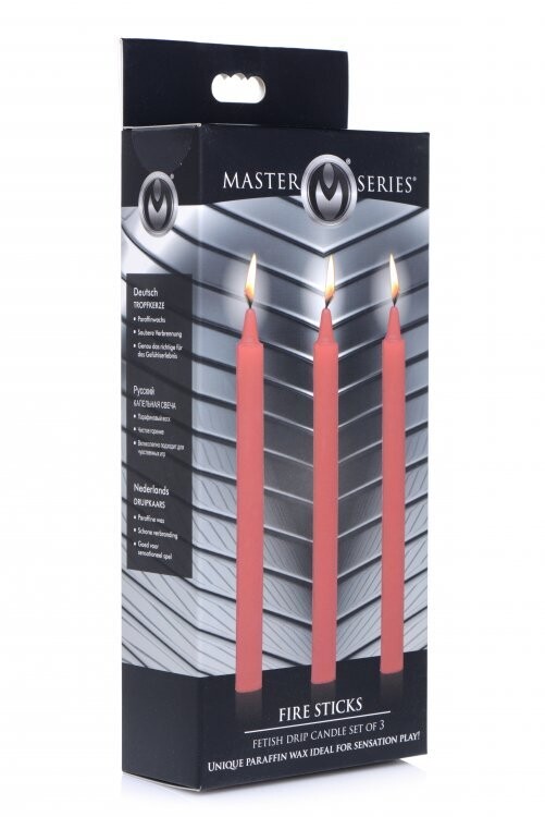 Master Series Fire Sticks Fetish Drip Candles Set Of 3 Red