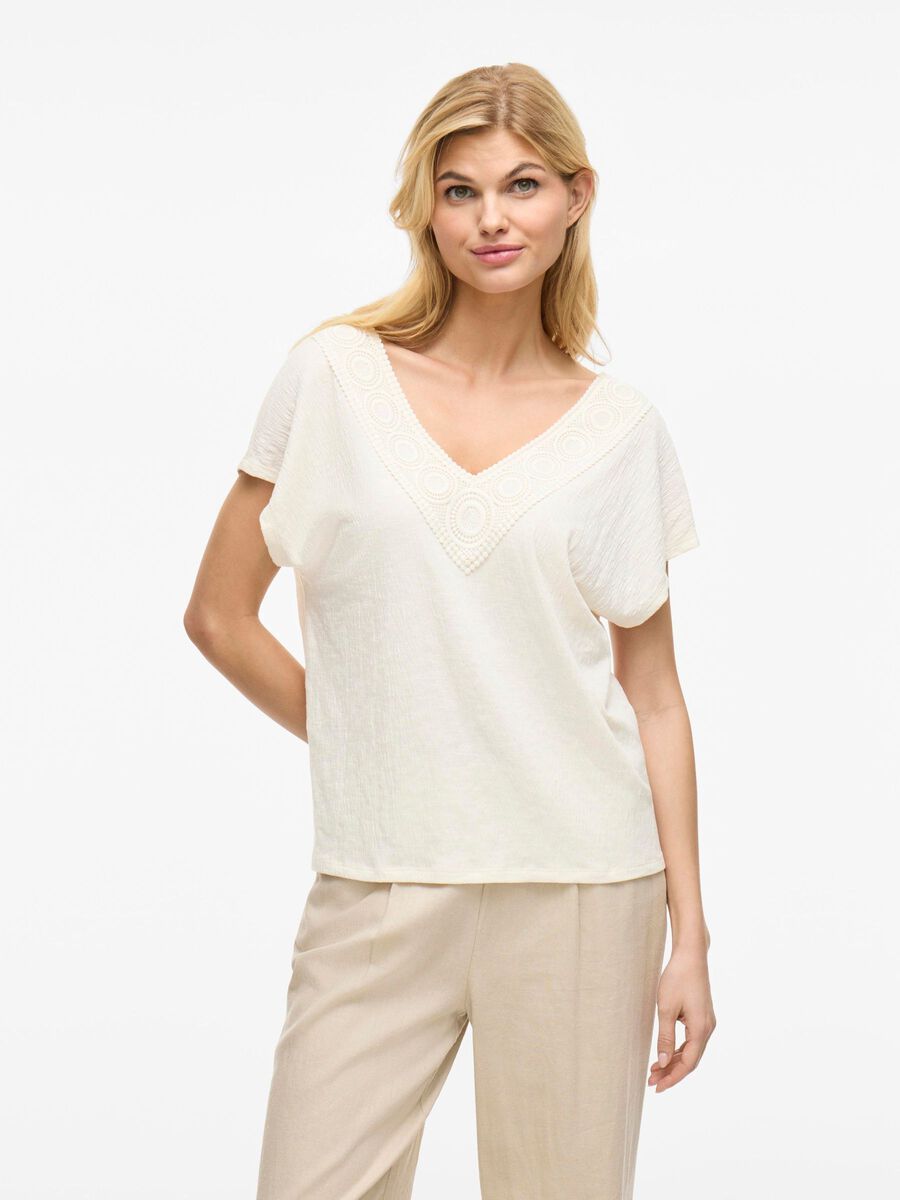 Vila Visyma Lace V-Neck Cap Sleeve Top/DFS