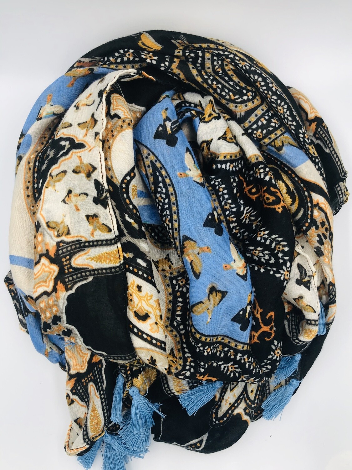 Sjaal blauw/zwart/beige