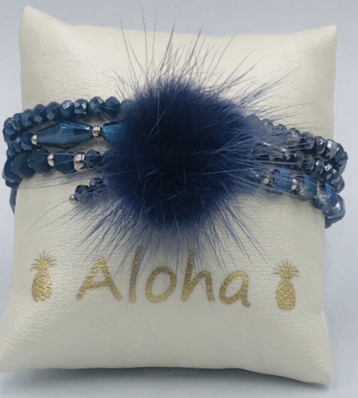 Armband Set Blauw Pompon