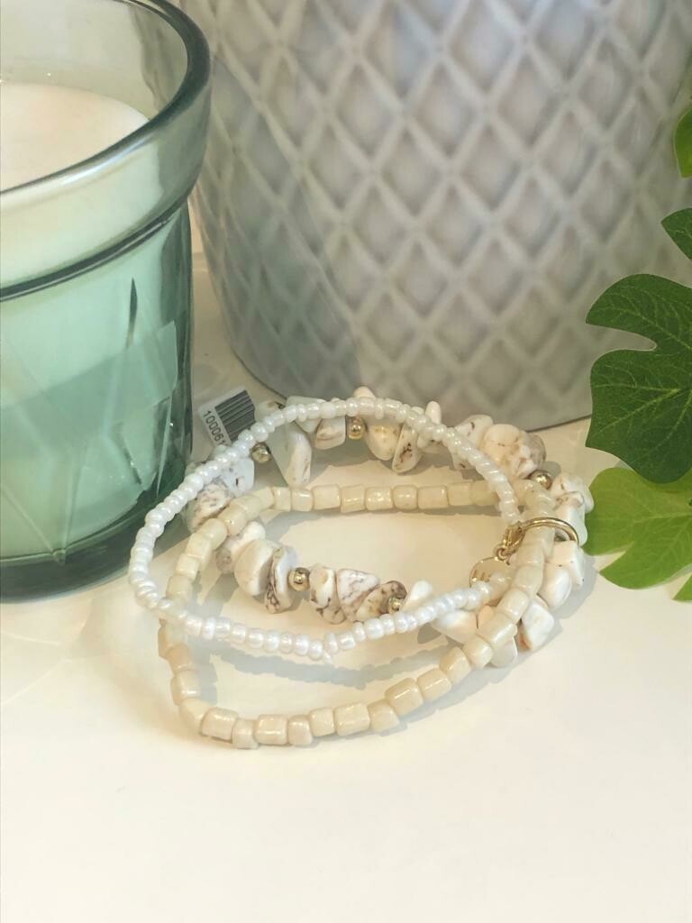 Armband set steentjes/parels ecru