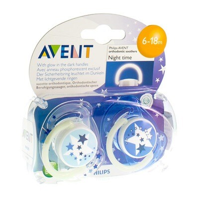 AVENT FOPSPEEN SILICOON NACHT 6-18M 2 AVENT FOPSPEEN SILICOON NACHT 6-18M 2