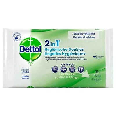 DETTOL 2IN1 HYGIENISCHE DOEKJES 12 DETTOL 2IN1 HYGIENISCHE DOEKJES 12